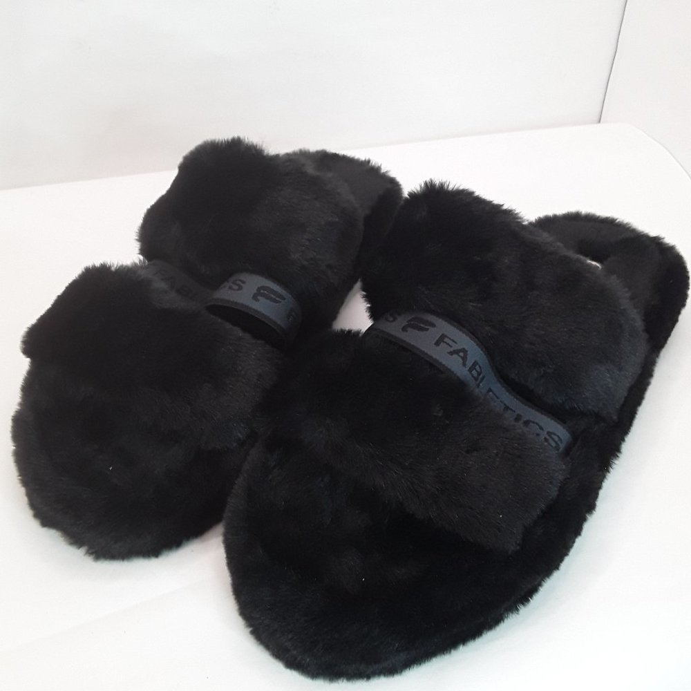 Fabletics Black Furry Slippers